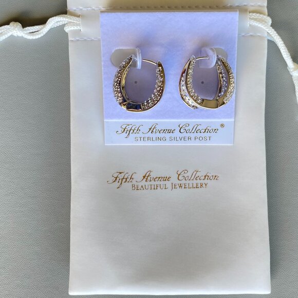 Pave Cubic Zirconia Huggies Style Silver Tone Earrings - Picture 8 of 10